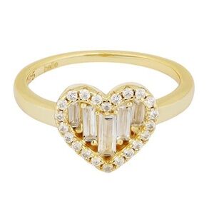 14k Gold Vermeil Over 925 Sterling Silver Heart Cubic Zirconia Ring - Size 8